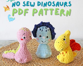 No Sew Crochet Dinosaur Pattern, Amigurumi Triceratops, Brontosaurus, Pterodactyl, PDF Pattern