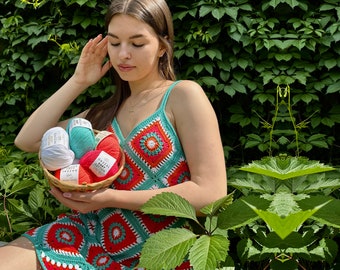 Granny Square Crochet Dress Pattern: Colorful Sundress (XS-XL) (PDF Pattern)