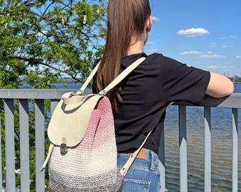 Crochet Backpack Pattern, Easy Bag Pattern for Beginners with Leather Accessories