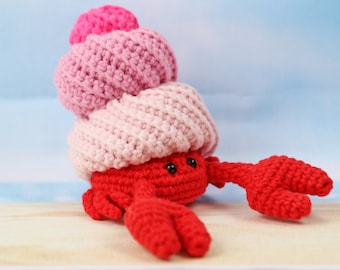 Wzór na szydełkowego kraba pustelnika amigurumi, łatwy do samodzielnego wykonania wzór zwierzęcia morskiego w wersji cyfrowej do pobrania