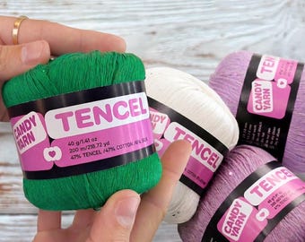 Candy-Yarn Tencel Yarn, Cotton Blend Fingering Yarn for Summer Crochet with Sequin 1.41 oz / 218 yds
