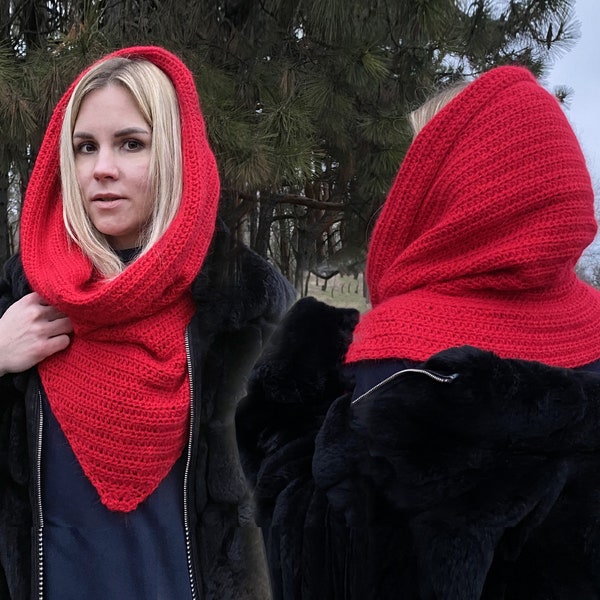 Crochet Hood Poncho Cowl, PDF Crochet Pattern, Cozy Hooded Cowl, Boho Scarves with Hood, Warm Snood, Beginner Easy Clothing for Her