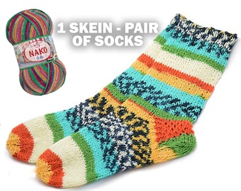 NAKO BOHO, Filato per calze 41 colori, Filato per calze in lana merino, Filato sottile per calze, Filato superwash per calze, Filato di lana, Filato per maglieria, Filato invernale