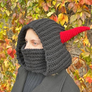 Crochet Horned Cowl Pattern, Halloween Hood Balaclava Digital PDF