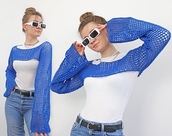 Crochet Shrug Pattern, Lace Crop Top Sleeves XS-2XL PDF Pattern