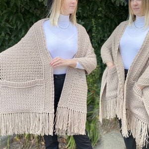 Patrón de chal de crochet fácil, Patrón PDF de chal de crochet, Bufanda de bolsillo de crochet para mujer, Boho de crochet con bolsillos