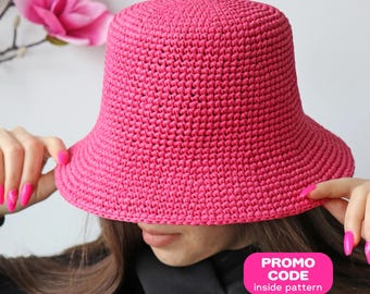 Crochet Raffia Bucket Hat Pattern PDF, Easy Beginner Sun Hat Tutorial, Organic Panama Adult Size Instant Download