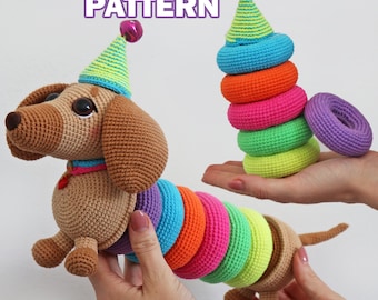 DOG STACKING TOY Crochet Pattern, Dog Amigurumi Baby Activity Toy,Ring Tower Pdf Bundle, Amigurumi Dog,Easy Instructions,Dog Crochet Pattern