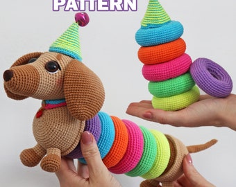 HOND STAPELEN SPEELGOED haakpatroon, hond Amigurumi baby activiteit speelgoed, Ring Tower Pdf bundel, Amigurumi hond, eenvoudige instructies, hond haakpatroon