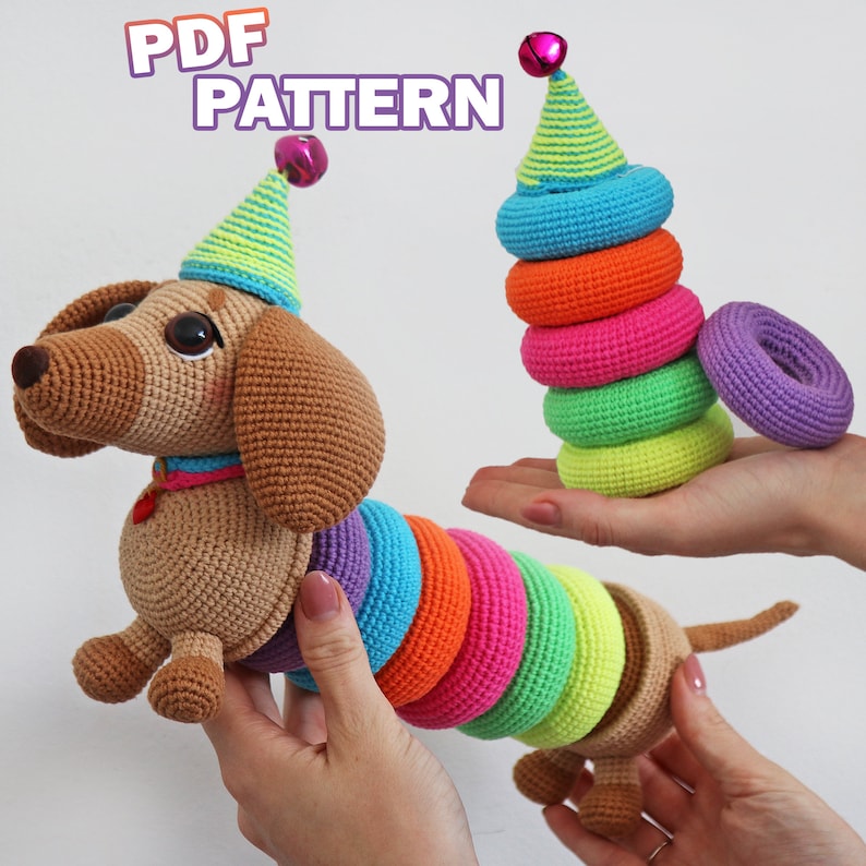 DOG STACKING TOY Crochet Pattern, Dog Amigurumi Baby Activity Toy,Ring Tower Pdf Bundle, Amigurumi Dog,Easy Instructions,Dog Crochet Pattern zdjęcie 1
