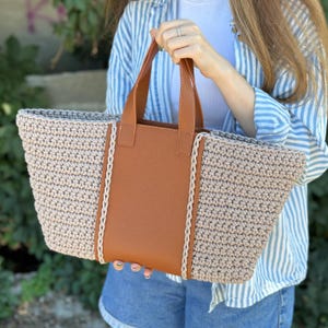 Easy Crochet Tote Bag Pattern: Vegan Leather Accents (PDF Pattern)