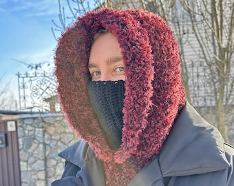 Crochet Hooded Cowl Pattern, Easy Scarf Neckwarmer PDF Digital Download