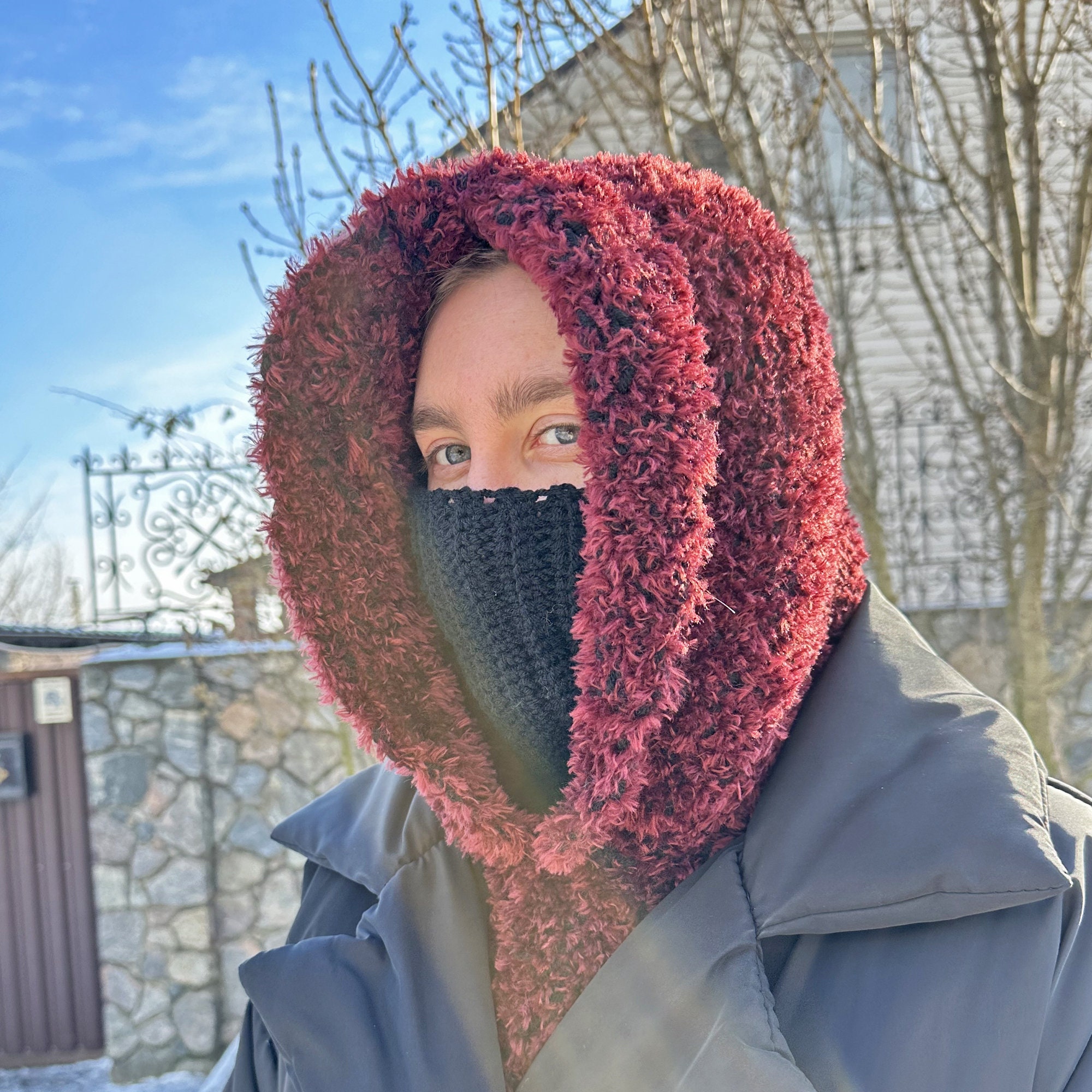 Crochet Hooded Cowl Pattern, Easy Scarf Neckwarmer PDF Digital