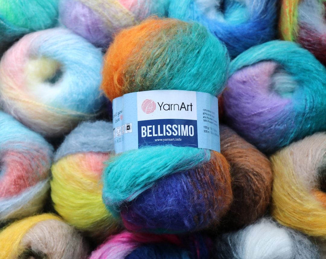 YarnArt Bellissimo 3 x 150 g Strickwolle mit Mohair Farbverlauf 450 Gramm Wolle mit Farbverlauf blau türkis rosa 1414