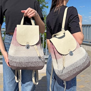 Crochet Backpack Pattern, Easy Bag Pattern for Beginners with Leather Accessories
