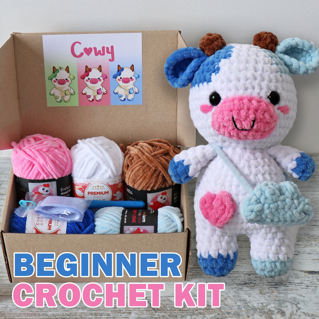 loveknotpop Crochet Kit for Beginners: Crochet Animal Kit for Adults Kids  Teens Starters, Easy Knitting Soft Yarn, Step-by-Step Video, Decompress  Cute Cow, Easter Mother Day Christmas Birthday Gift