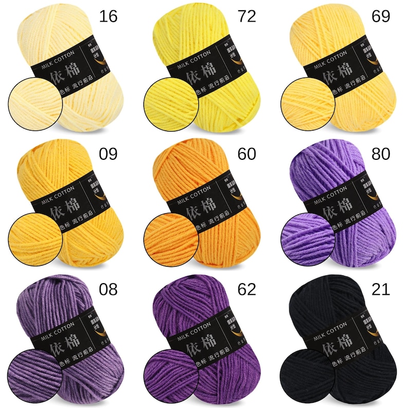 4-ply Milk Cotton Yarn, 40 Colors, DK Acrylic Blend Yarn, Knitting ...