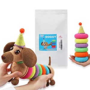 Crochet Kit DOG STAСKING TOY + Pdf Pattern, Dog Amigurumi Baby Activity Toy, Learn How To Crochet Kit, Amigurumi Dog, Diy Craft Kit Gift