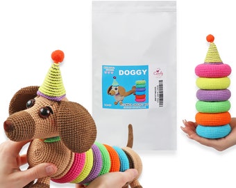 Crochet Dog Stacking Toy Kit, Amigurumi Activity Toy + PDF Pattern