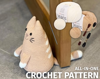 Kitty Door Stop Crochet Kit, Pattern + Cotton Yarn, Easy Crochet Door Stopper, Craft Kit