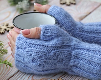 Knit FINGERLESS GLOVES pattern. PDF pattern knitting. Knit handwarmers pattern. Driving gloves. Knit mittens. Women, Men, Kids mittens
