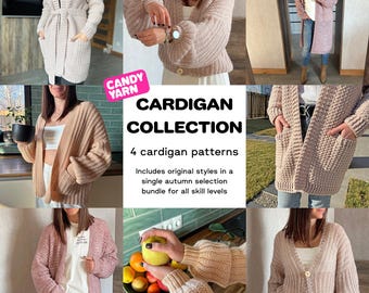 4-in-1 CARDIGAN COLLECTION, Pattern Bundle for Women, Lace Cardigan, Pocket Cardigan, Classic Long Cardigan, Sizes XS–3XL Crochet Patterns