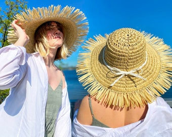 Crochet Sun Hat Pattern, Raffia Hat Tutorial PDF Pattern US women S / M / L