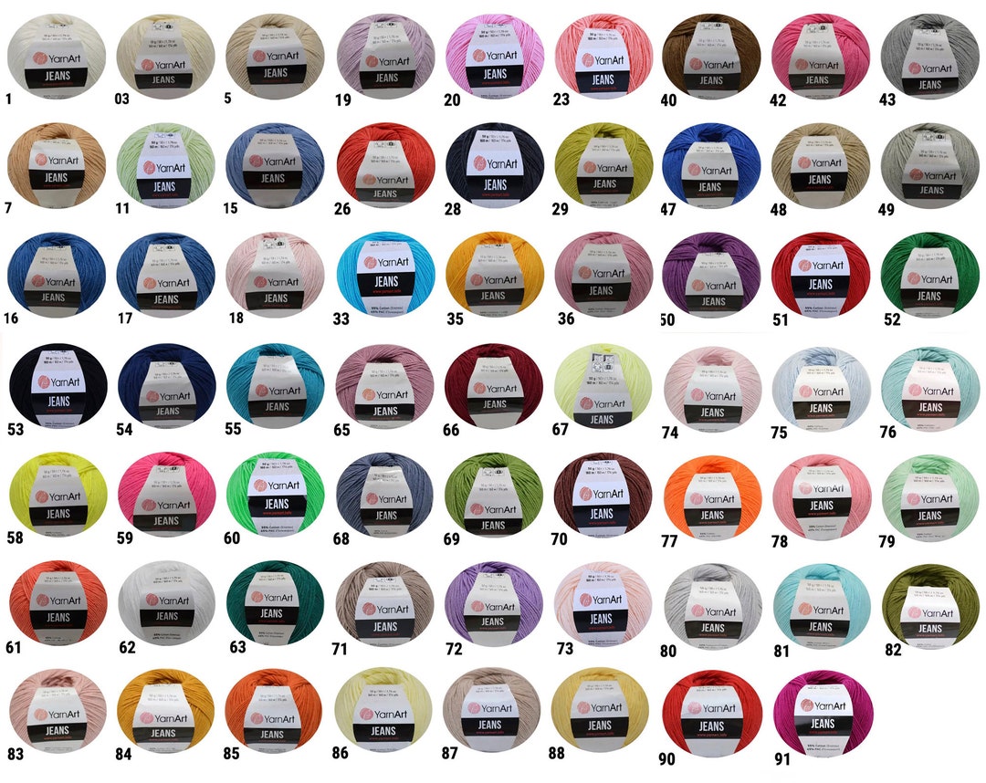 Yarnart Jeans Yarn 10-pack, Cotton Blend, 62 Colors, Amigurumi