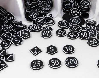 Money Tokens - Two Tone - Black and White - Replacement Game Pieces - 3D Printed