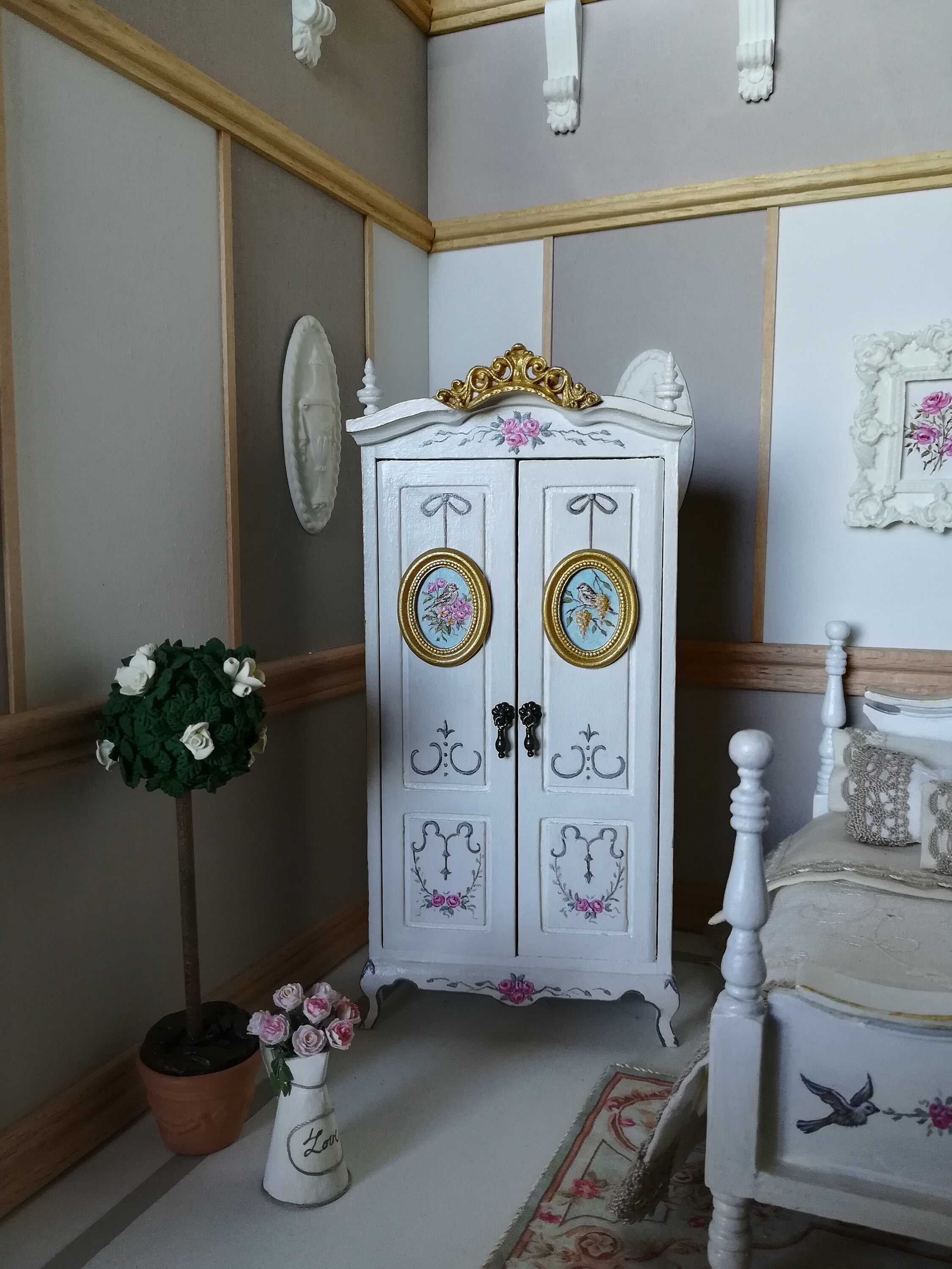 Dollhouse Wardrobe,hand Painted Wardrobe,miniature Closet,furniture