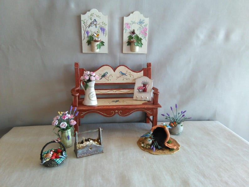 banco de jard\u00edn casa de mu\u00f1ecas hand made bench Bench scale 112 Dollhouse Garden Bench Banco de jard\u00edn miniatura Miniature Bench