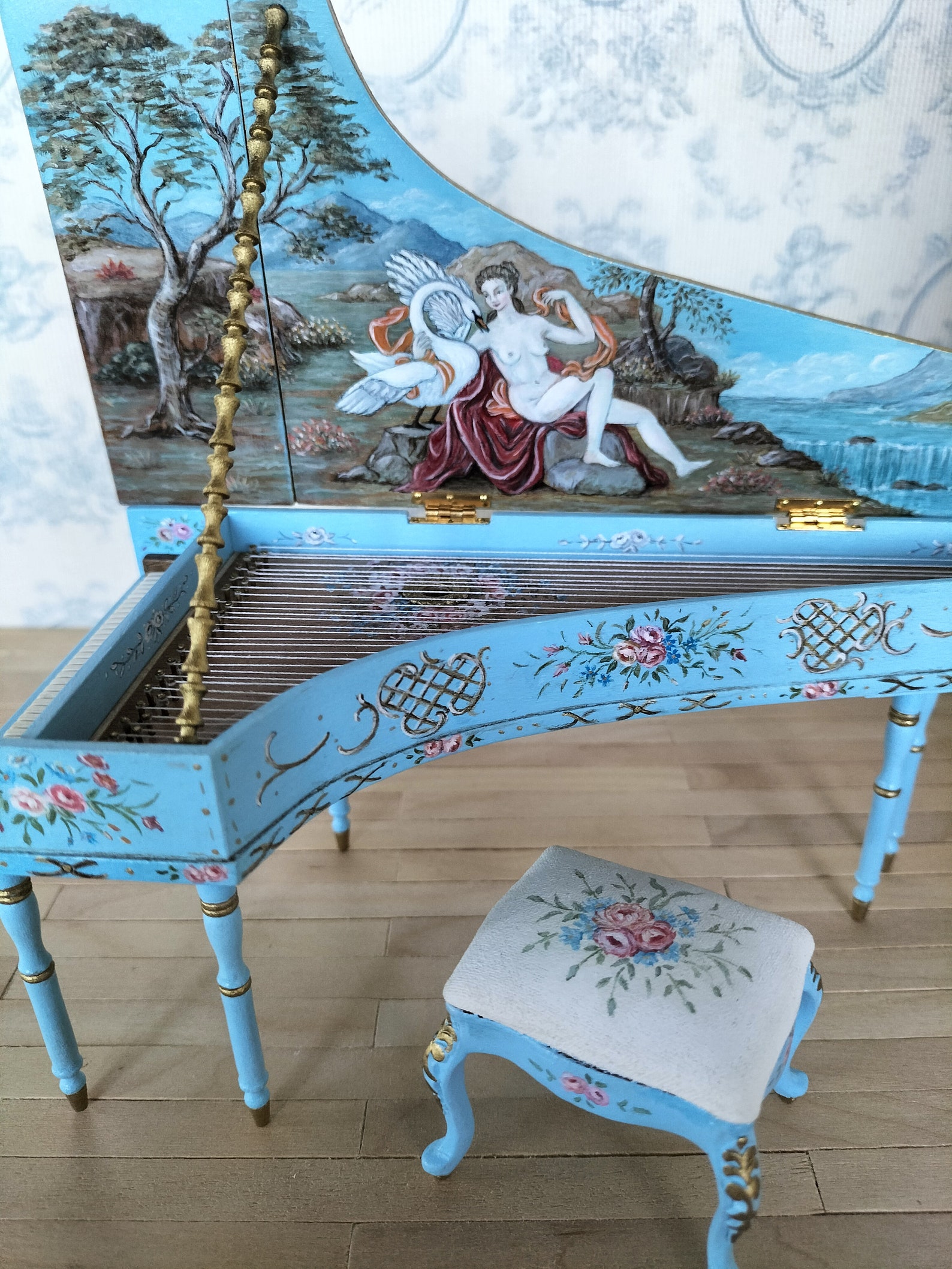 Dollhouse Harpsichord and Bench. French Style Harpsichord and Bench. 1/12 Scale. Etsy