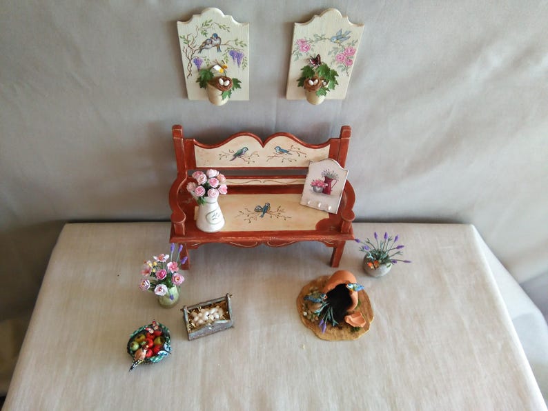banco de jard\u00edn casa de mu\u00f1ecas hand made bench Bench scale 112 Dollhouse Garden Bench Banco de jard\u00edn miniatura Miniature Bench