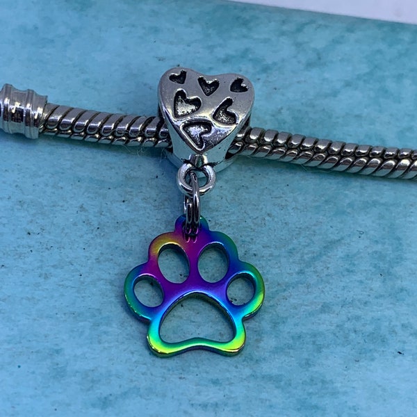 Rainbow ombré dog cat paw european charm