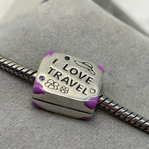 Sterling silver I Love to Travel suitcase luggage bag