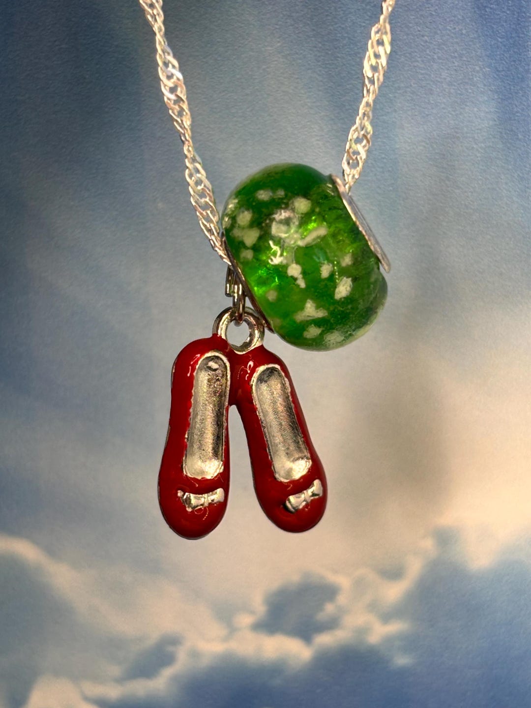 Wizard of Oz Dorothy Ruby Red Slippers Sterling Silver Necklace Emerald ...