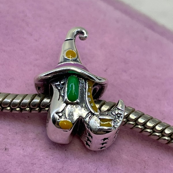 Sterling silver witches hat boot house Halloween charm bead