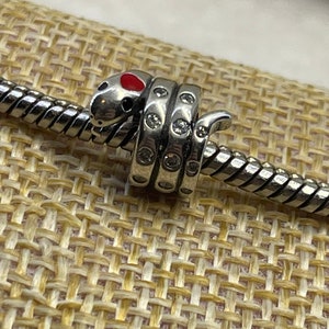 Sterling silver snake serpent CZ charm bead