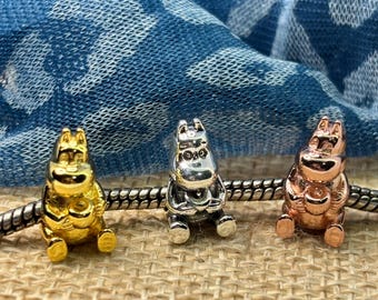 Sterling silver cute hippo hippopotamus with apple charm bead