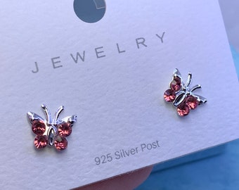 Sterling silver birthstone butterfly earrings