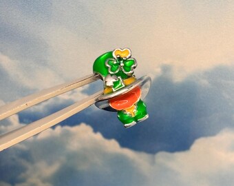 Lucky Green Leprechaun sterling silver charm bead