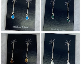 Sterling silver threaded earrings. Multiple stones and colors