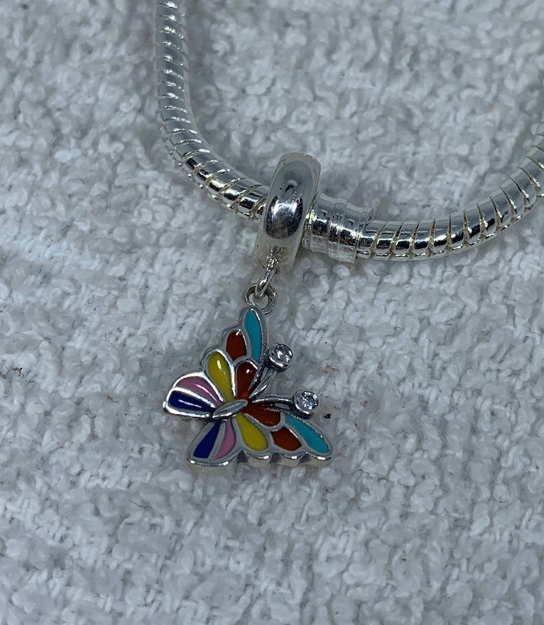 Sterling silver colorful butterfly european charm