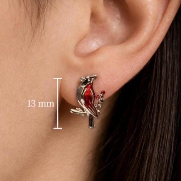 Dainty sterling silver red cardinal stud earrings