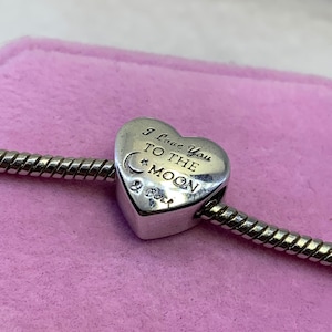 Sterling silver I Love You to the Moon and Back heart charm bead