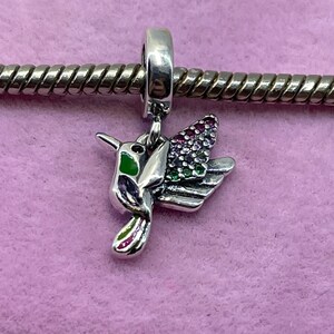 Sterling silver hummingbird pink topaz green emerald charm pendant