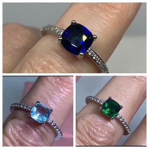 Sterling silver Princess cut Gemstone birthstone CZ ring