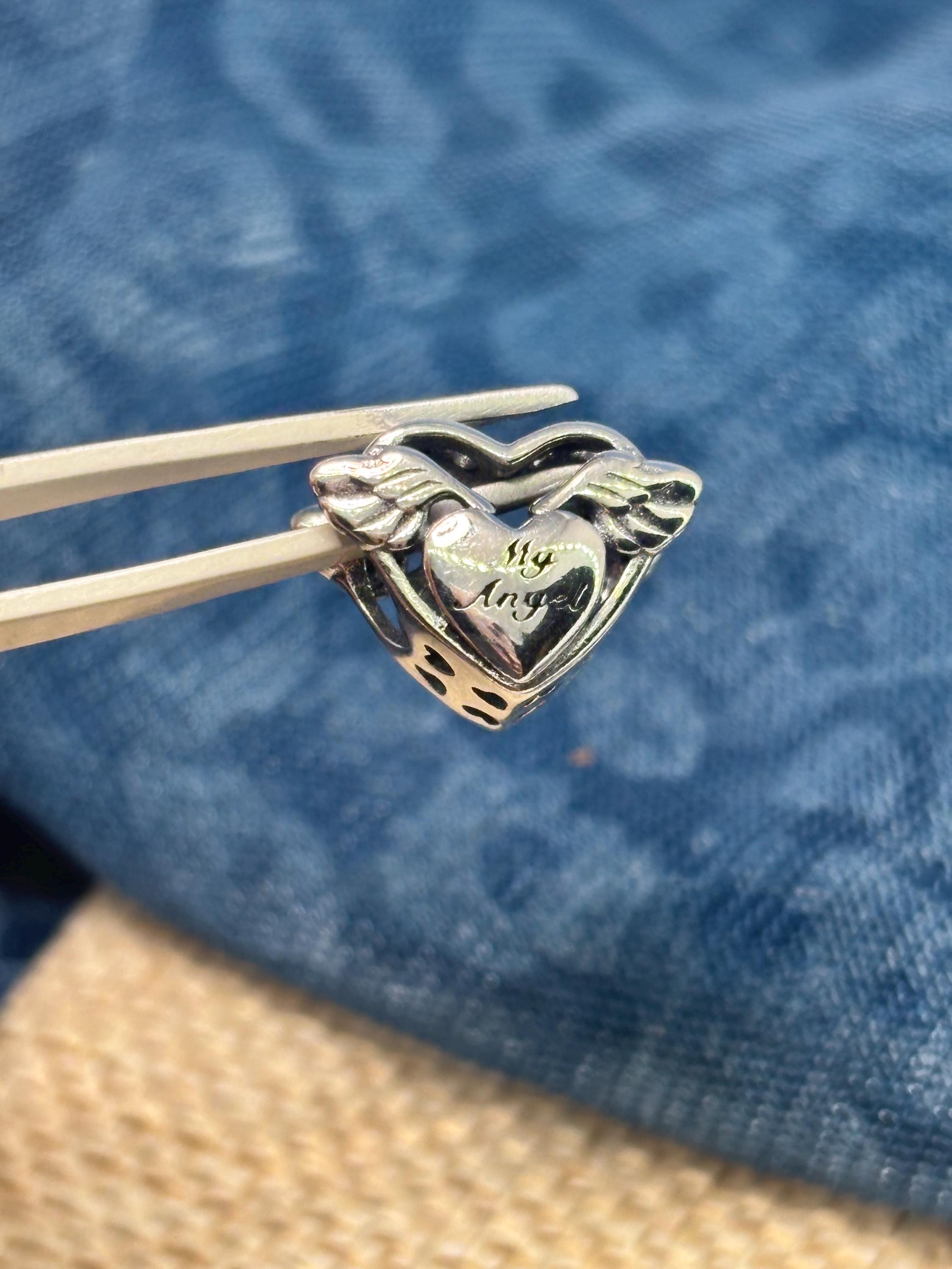 Angel Wings Heart Charm Genuine 925 Sterling Silver - Your Wings Were Ready But My Heart Was Not
