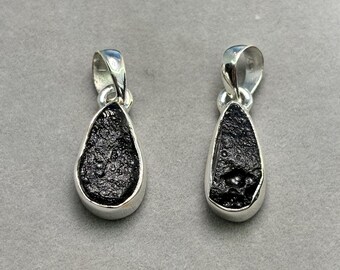 rough raw tektite stone pendant on a sterling silver chain