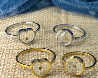 Christian mustard seed ring circle or heart gold or silver tone
